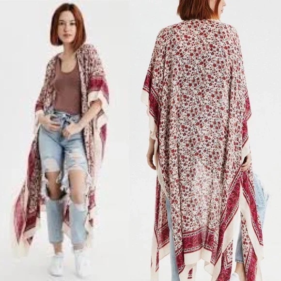 American Eagle Outfitters Tops - American Eagle OS Bohemian Flowy Floral Kimono Cover Up